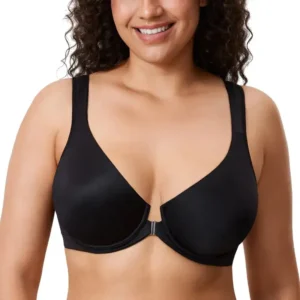NESLEMY Women's Front Closure BrasPosture Full Coverage Plus Size UnderwireUnlined Back Support Plunge Seamless Bra B-H